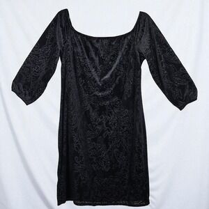 White House Black Market Dress Women Medium Black‎ Velvet Burnout Paisley Gothic